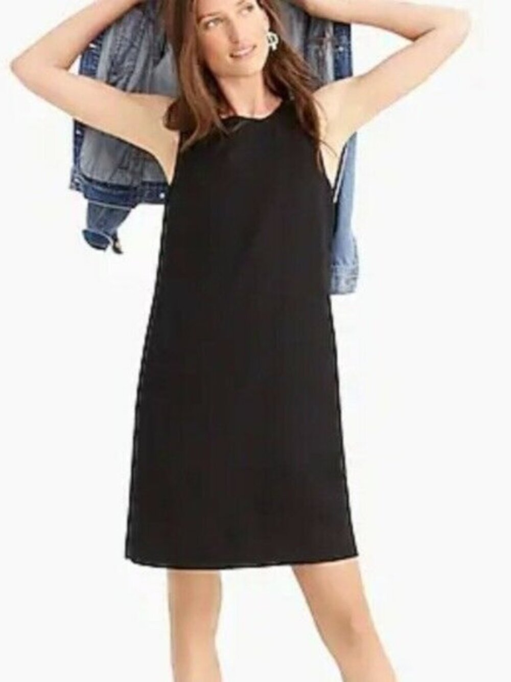 J. Crew Beauchamps Black Linen Sleeveless Button Back Mini Shift Dress Size SP